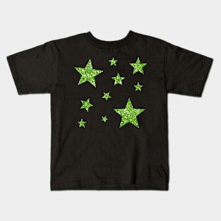 Green Faux Glitter Stars Kids T-Shirt